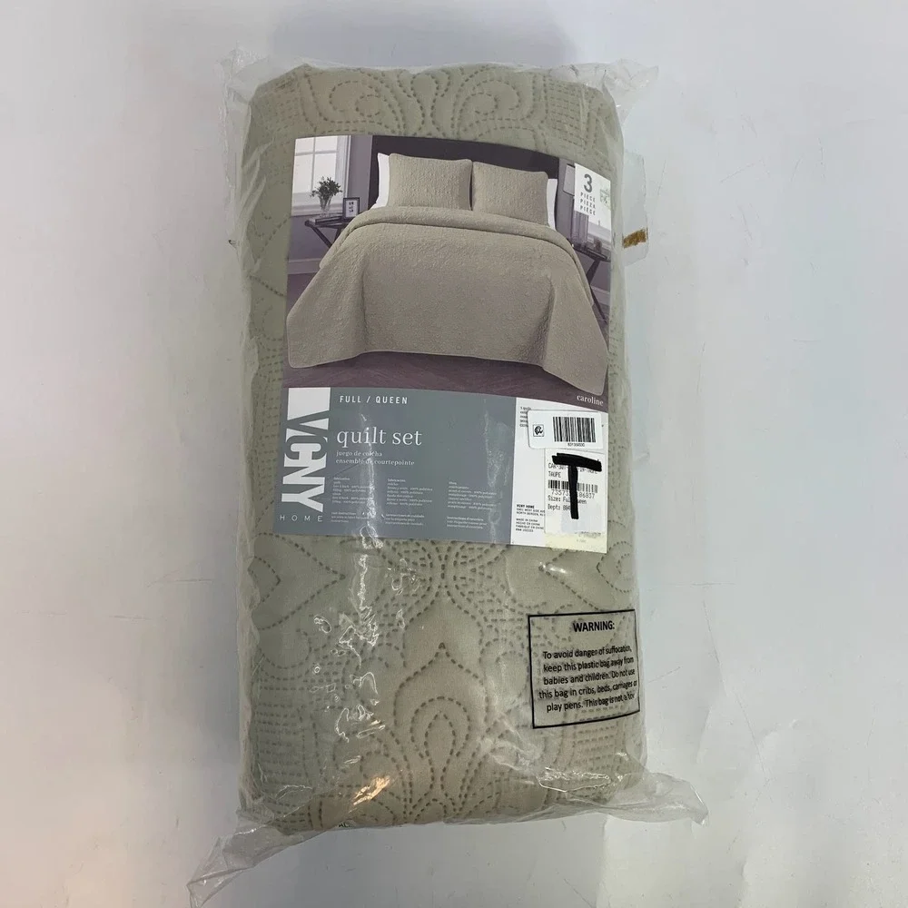 VCNY Home Full Queen Quilt Set Taupe 3 Piece Polyester Bedding‎